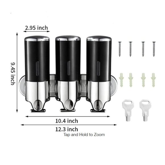 NIB - 3-in-1 Chamber Wall Mounted Soap Dispenser – Black & Silver - Picture 2 of 8